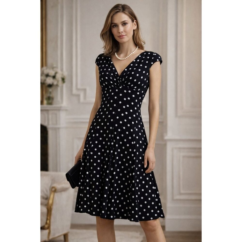 Old Money Feminine Ralph Lauren Fit & Flare Polkadot Dress | Parisian Chic | 8